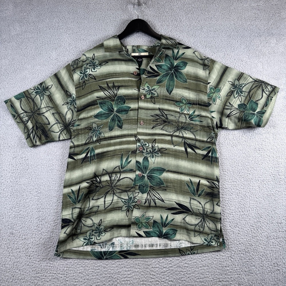 Tommy Bahama Shirt Mens Small Green Silk Hawaiian Hibiscus Camp‎ Loop Collar